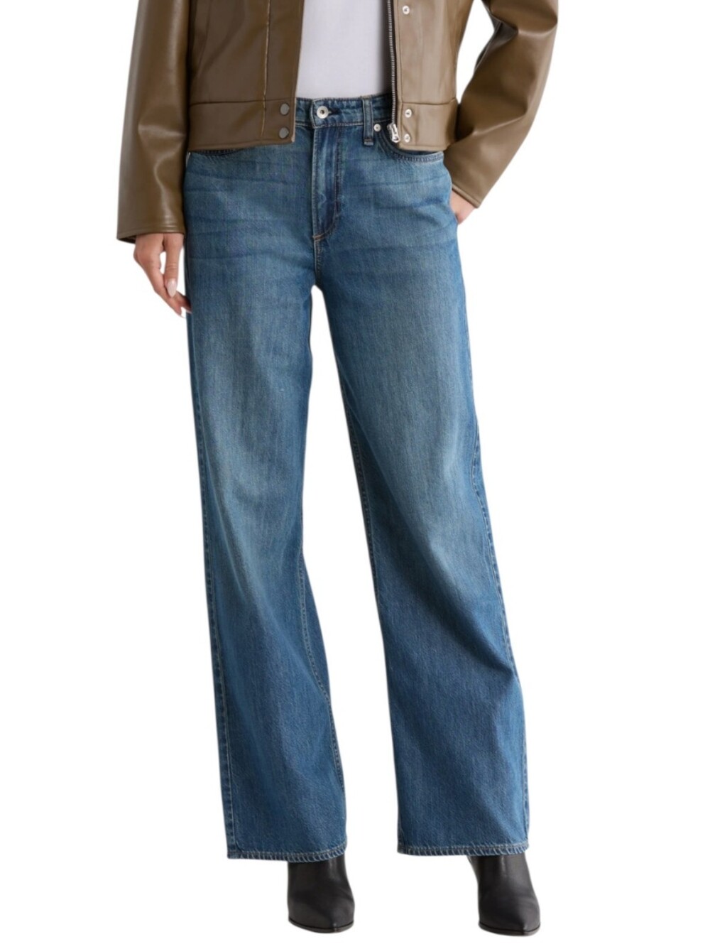 rag & bone Lori Mid Rise Wide Leg Jeans - Medium Wash
